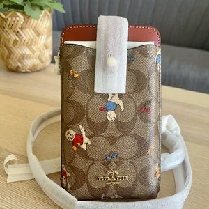 Phone Crossbody In Signature Canvas With Cat Mittens Print Brand New